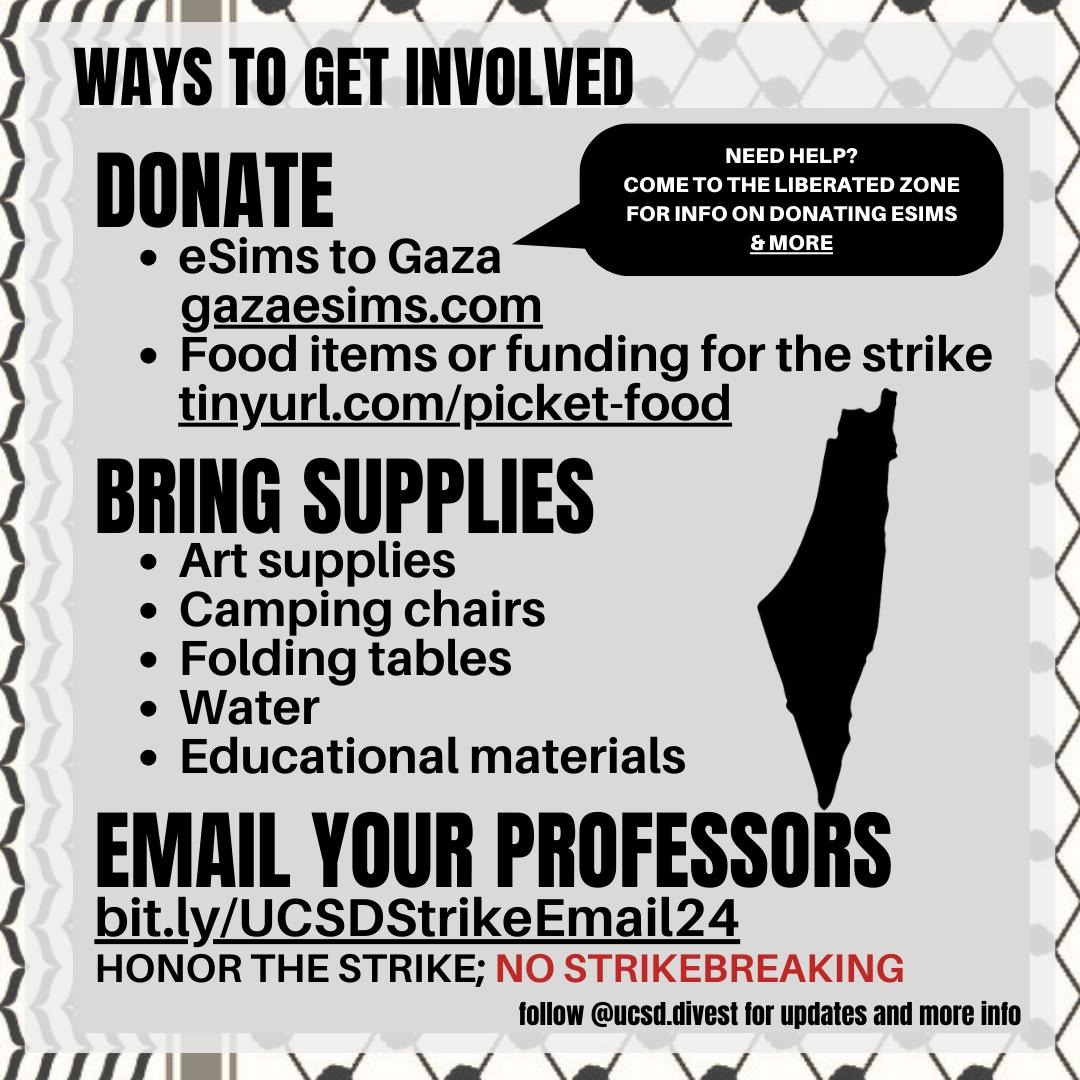 UCSD Divest (@ucsd_divest) on Twitter photo Dollar Lunch Club--a mutual aid group born out of the 2022 UAW strike--will be feeding us. Send them some support!! 🫶🥺 Liberated Zone will have artmaking, teach-ins, area for prayers, area for parents and kids, area for solidarity actions (to fundraise for esims and gofundmes) Dollar Lunch Club--a mutual aid group born out of the 2022 UAW strike--will be feeding us. Send them some support!! 🫶🥺 Liberated Zone will have artmaking, teach-ins, area for prayers, area for parents and kids, area for solidarity actions (to fundraise for esims and gofundmes)