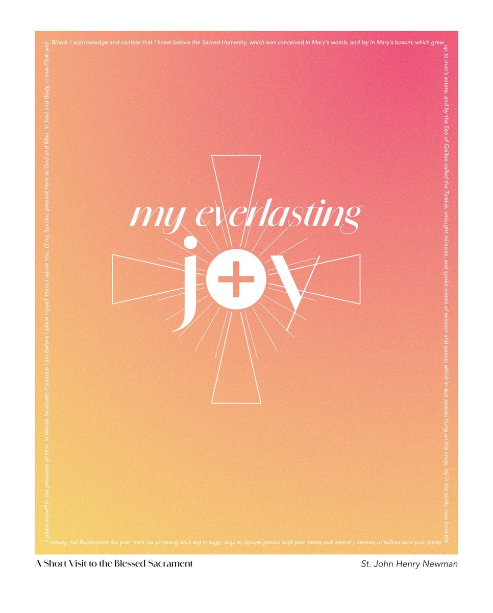 cmillervisuals's tweet photo. Happy Solemnity of Corpus Christi!

Recently been using St. John Henry Newman’s “A Short Visit to the Blessed Sacrament” as a prayer in my Holy Hours. He concludes this beautiful prayer by addressing the Eucharistic Lord as his “everlasting joy.” https://t.co/wokeCZ69g4