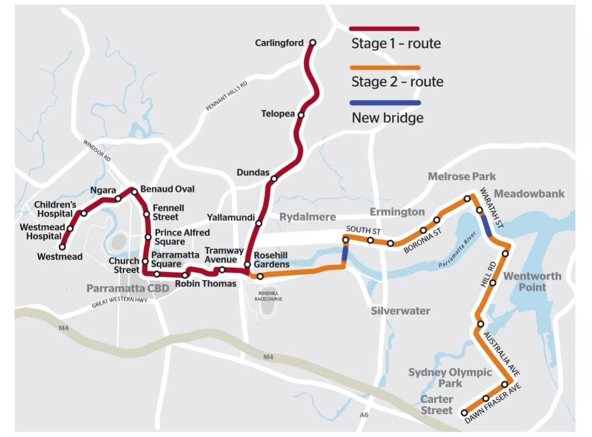build_beaut's tweet photo. I feel like this gets announced endlessly every few months, but it seems like the Parramatta Light Rail Stage 2 will actually finally be going ahead, with $2 billion allocated to getting it started later this year.
Brilliant! Now, extend it south towards Lidcombe or Strathfield. https://t.co/zQlY9QwSV2