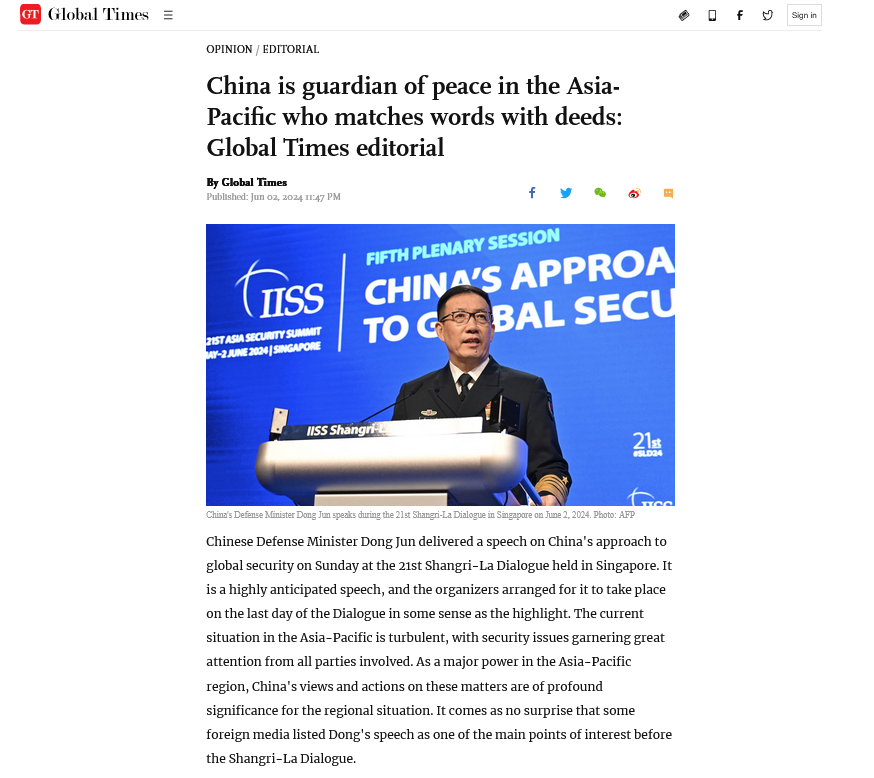 When nobody else wants to give you the title 'guardian of peace', you bestow it upon yourself. 🙃 globaltimes.cn/page/202406/13…