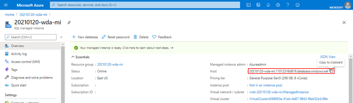 AzureSupport's tweet image. Create your #AzureSQLManagedInstance! Learn how to deploy, configure, and connect to your instance using the #Azure portal, PowerShell, or CLI. Read more here: msft.it/6017Yiw9z