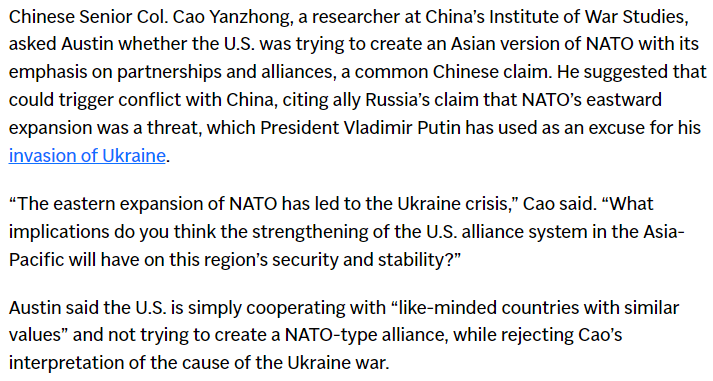 China is lip-synching Russia’s excuse for its war with Ukraine by blaming @NATO. The alliance didn’t expand east. Poland, Romania, Lithuania, Latvia, and others expanded West. They looked to freedom and security by embracing the values of the West. That might be hard for Putin