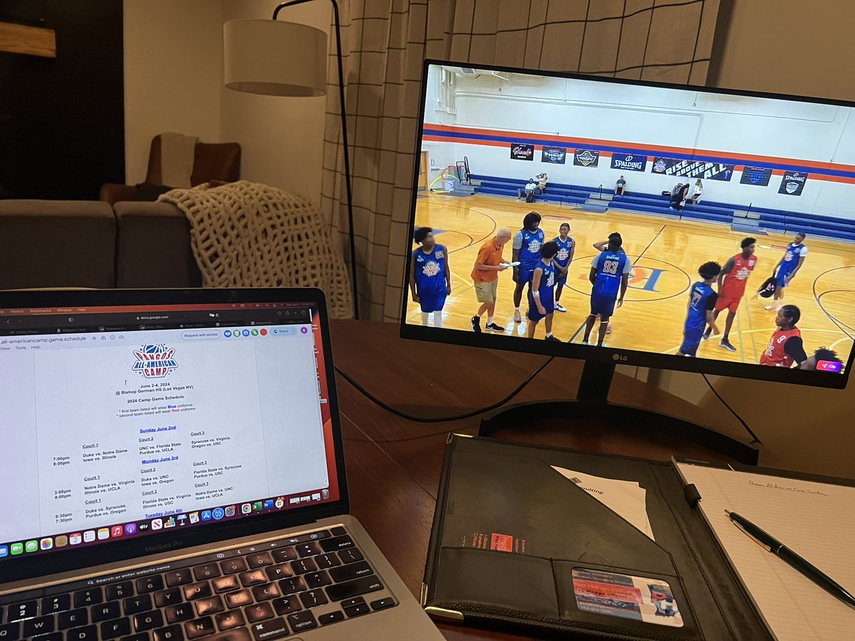 When you love what you do it never feels like work. All set up to watch the first couple of games of the Pangos All-American Camp as it tips off out in Las Vegas! One of my favorite events to (virtually) cover every summer! Some of the top talent in the country. @PangosAACamp
