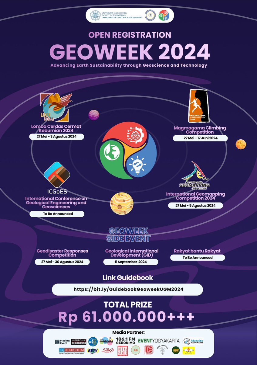 [OPEN REGISTRATION GEOWEEK 2024📢📢📢]

What’s up guys, the registration for the competition of Geoweek 2024 is already open! We will waiting for your participants🙌

👇Kindly check the guidebook below for further information👇
bit.ly/GuidebookGeowe…