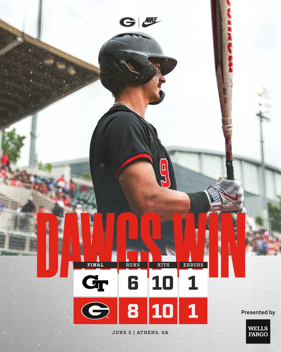 Georgia Baseball (@baseballuga) on Twitter photo 𝐖𝐢𝐧𝐧𝐢𝐧𝐠 𝐢𝐬 𝐭𝐡𝐞 𝐒𝐰𝐞𝐞𝐭𝐞𝐬𝐭 𝐁𝐨𝐧𝐞!
The Dawgs win the NCAA Athens Regional with a win over Georgia Tech!!
#GoDawgs | <a href="/WellsFargo/">Wells Fargo</a> 𝐖𝐢𝐧𝐧𝐢𝐧𝐠 𝐢𝐬 𝐭𝐡𝐞 𝐒𝐰𝐞𝐞𝐭𝐞𝐬𝐭 𝐁𝐨𝐧𝐞!
The Dawgs win the NCAA Athens Regional with a win over Georgia Tech!!
#GoDawgs | <a href="/WellsFargo/">Wells Fargo</a>