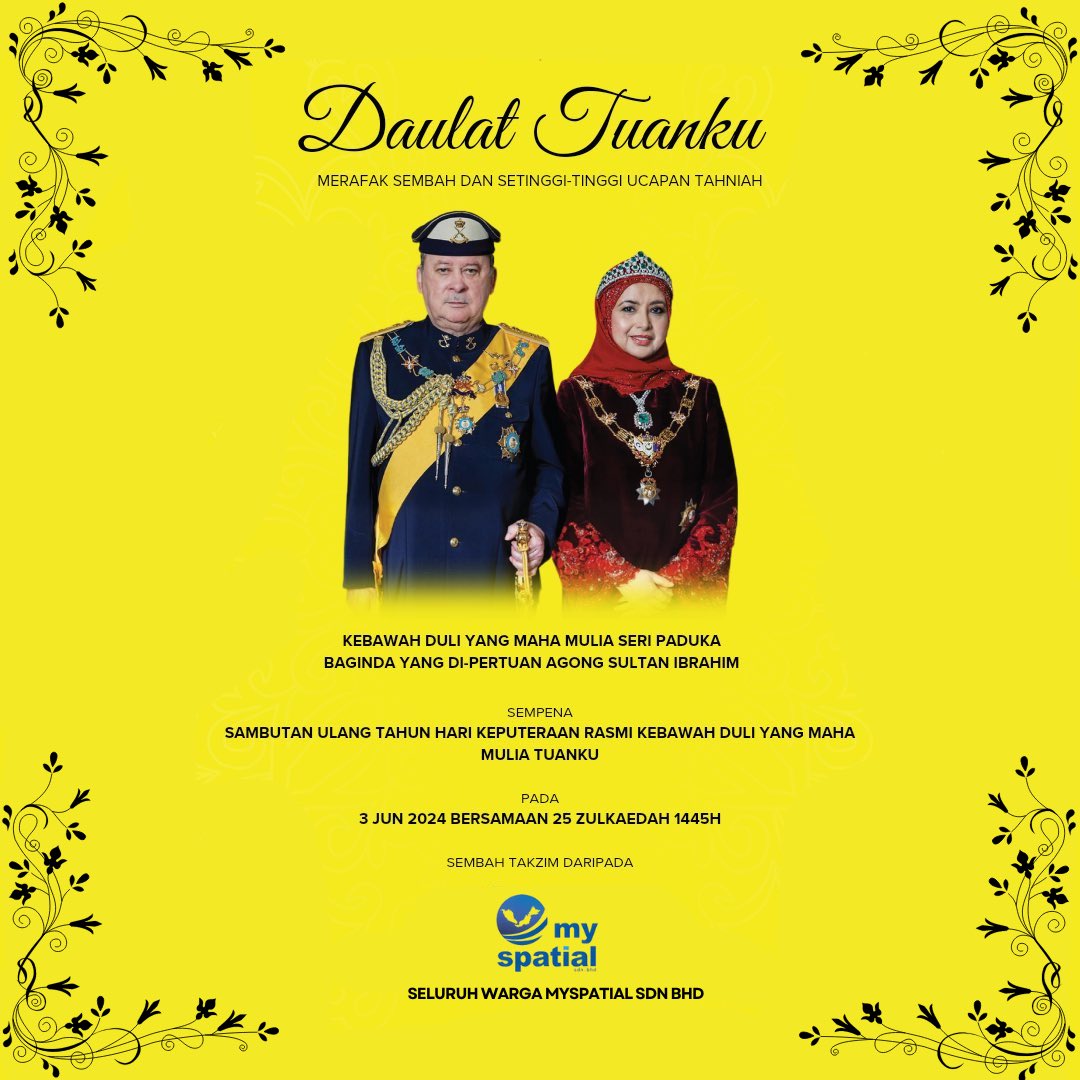 Daulat Tuanku! 

May His Majesty, Kebawah Duli Yang Maha Mulia Seri Paduka Baginda Yang Di-Pertuan Agong XVII Sultan Ibrahim, be blessed with good health, happiness, and continued success in leading our great nation.

#DaulatTuanku