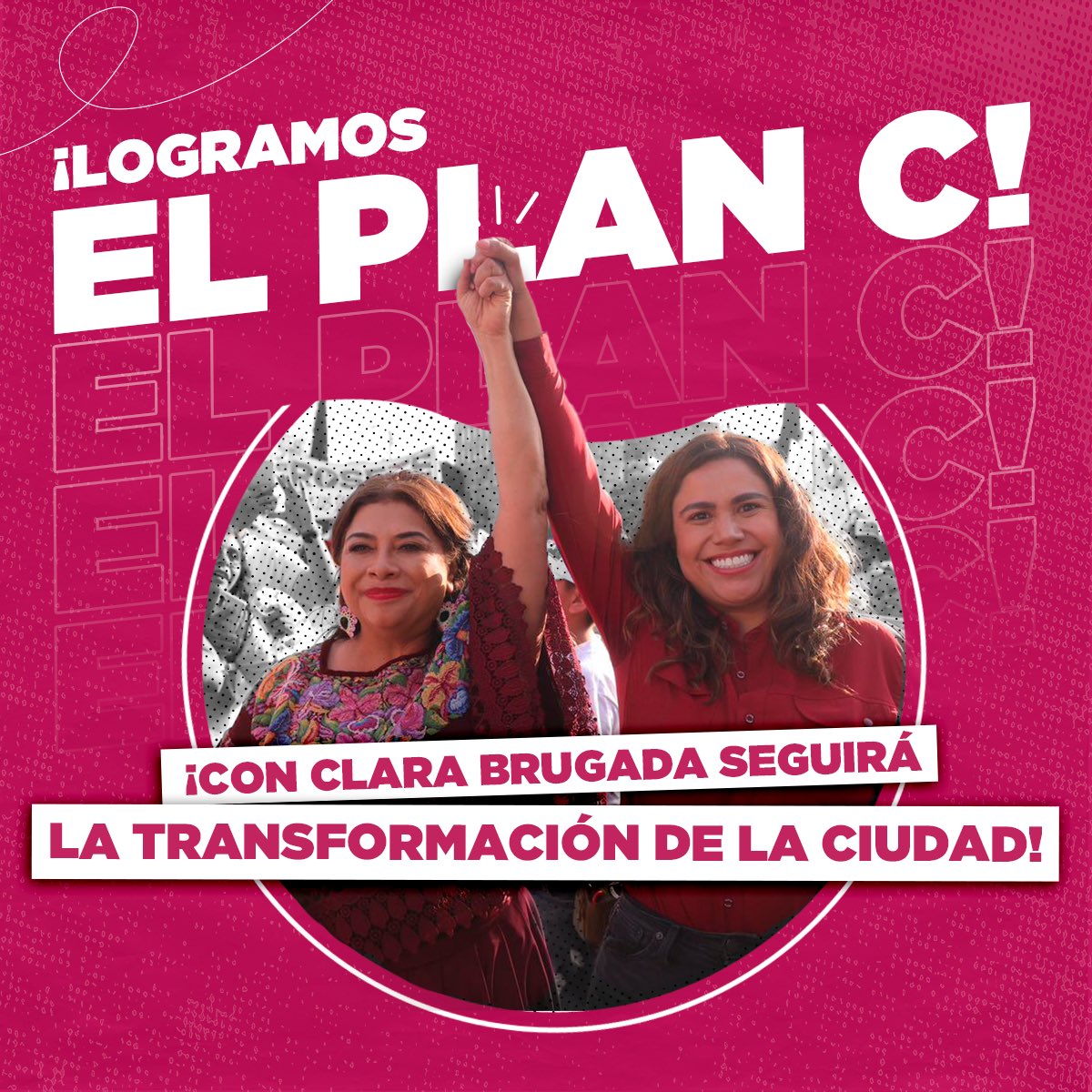 ¡Felicidades a <a href="/ClaraBrugadaM/">Clara Brugada Molina</a>, nuestra
próxima Jefa de Gobierno! ¡Logramos el
#PlanC! Trabajaremos de la mano para que la Transformación llegue a todas las
colonias de la Cuauhtémoc.