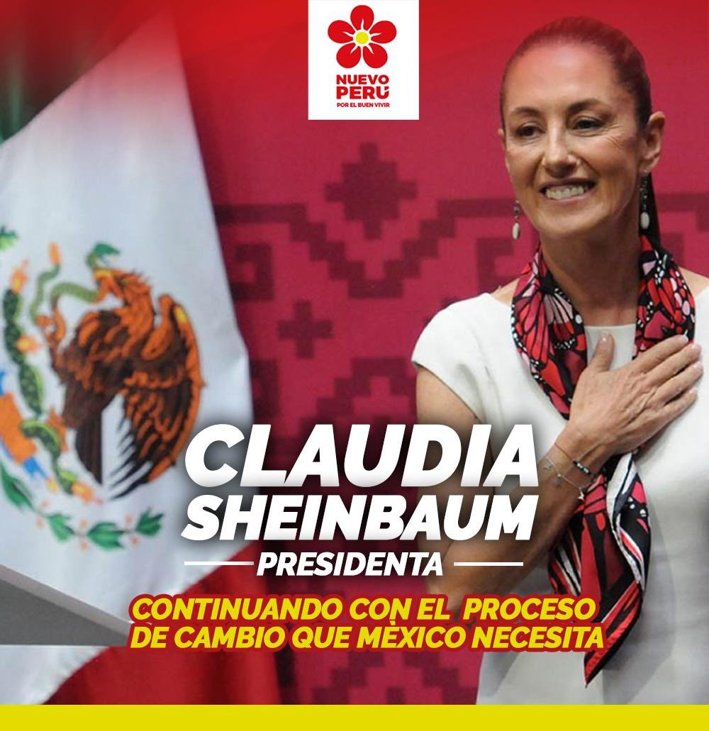 Saludamos la histórica elección de Claudia Sheinbaum como primera presidenta de México. Le deseamos éxitos en su misión de consolidar y profundizar la Cuarta Transformación en su país.
¡Un gran día para la integración latinoamericana!
¡Que viva la Patria Grande! 🇵🇪🤝🇲🇽