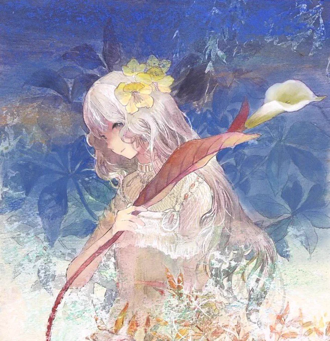 花の精霊 . (アナログイラスト再掲) 顔彩+水彩着彩