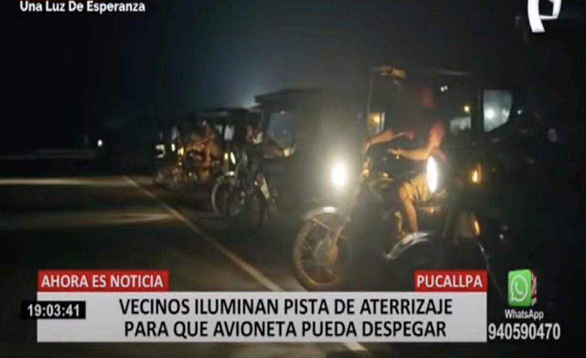 Cuando vecinos y mototaxistas iluminaron pista de aterrizaje en Pucallpa para que una avioneta pueda despegar por emergencia.