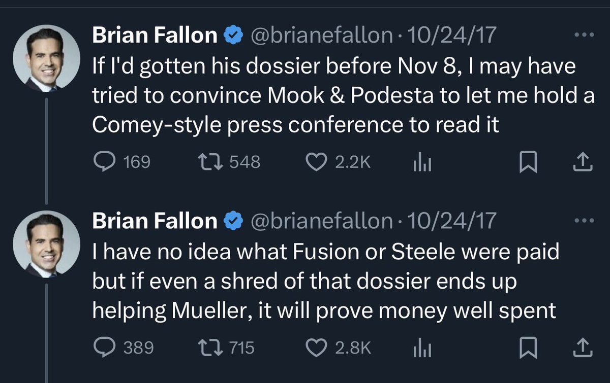 Former Hillary Clinton campaign spokesman bragging about using the fake Steele dossier in 2017. The dossier they paid for and then hid the payment of. Remember the movie Seven when Spacey walks into the police station to confess all covered in blood? If he were a Democrat