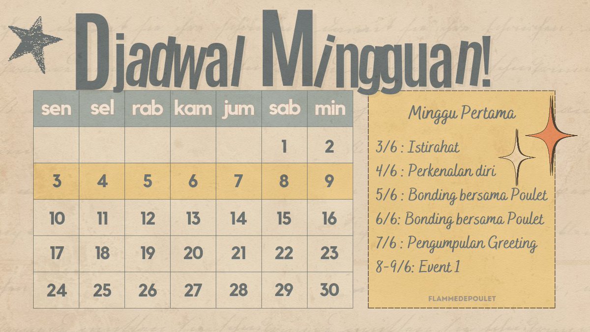 ㅤ
— Minggoe Pertama di Flamme de Poulet. 
ㅤ