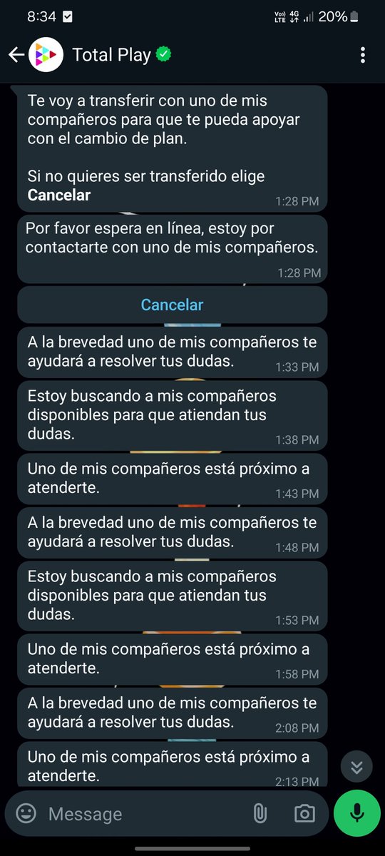 PaoWong's tweet photo. Llevo 2 días intentando contactar a @totalplaymx se la pasan todo el día con estos mensajes 😩 es de lo peor https://t.co/IJK8vHGEIY