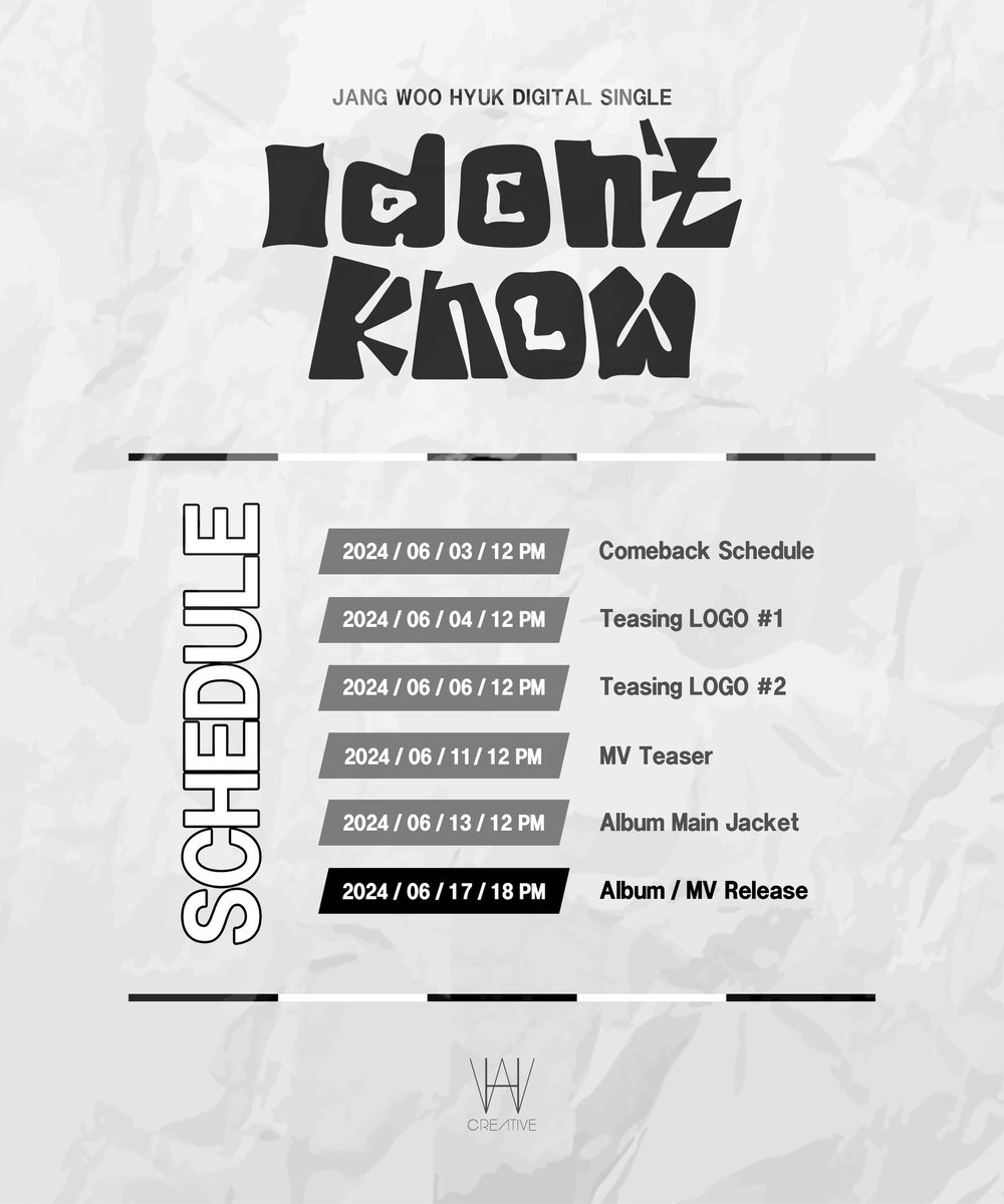 whcreative35's tweet photo. JANG WOO HYUK Digital Single Album '𝑨 𝑫𝑶𝑵 𝑵𝑶' Release Schedule

🎧 𝟮𝟬𝟮𝟰.𝟬𝟲.𝟭𝟳 𝗦𝗜𝗫 𝗣𝗠 (𝗞𝗦𝗧)

#COMEBACK #ADONNO https://t.co/7ZuCrqPfjK