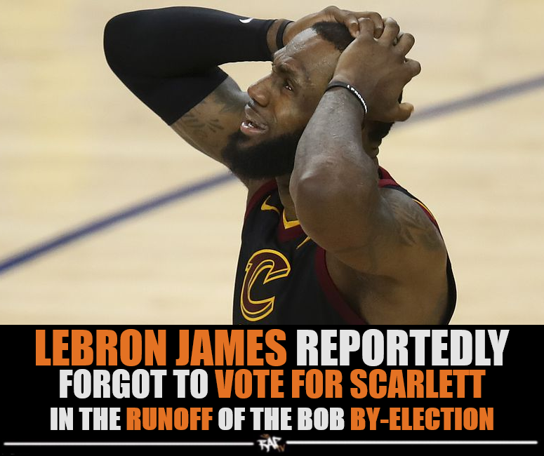 MockAlternative's tweet photo. Don't be like Lebron James ❌

Vote for Scarlett in the runoffs to keep communism away from power⬇️
https://t.co/6XmJHQyML1 https://t.co/FAqZIda9eV