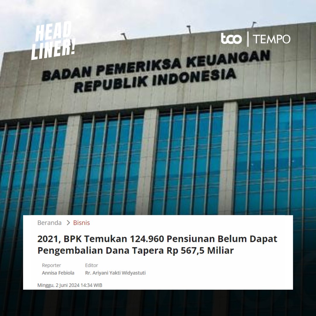 Sebelum ramai soal pemotongan gaji pekerja untuk tabungan Perumahan Rakyat atau Tapera belakangan ini, Badan Pemeriksa Keuangan (BPK) pernah melakukan pemeriksaan terhadap lembaga tersebut pada 2021 lalu.

#TempoHeadliner #BPK #Tapera