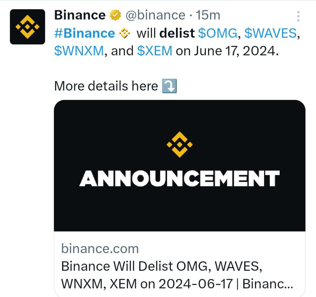 CryptoTradeGuid's tweet photo. Binance Will Delist OMG, WAVES, WNXM, XEM on 2024-06-17

https://t.co/qgnK5dzna6 https://t.co/p26MLufPWS