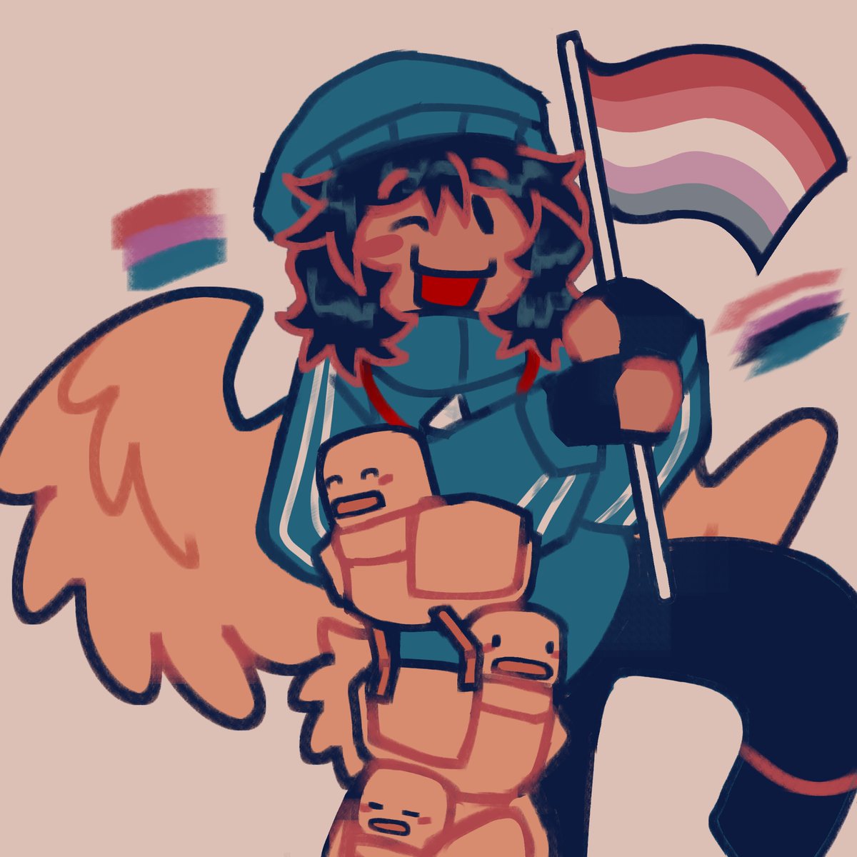 🎨 DAILY #QUESADILLAWEBWORLD - DAY 2
————————————————
Happy Pride, Users! Here's QWW!Quackity! He has a pink hair outline just for this...