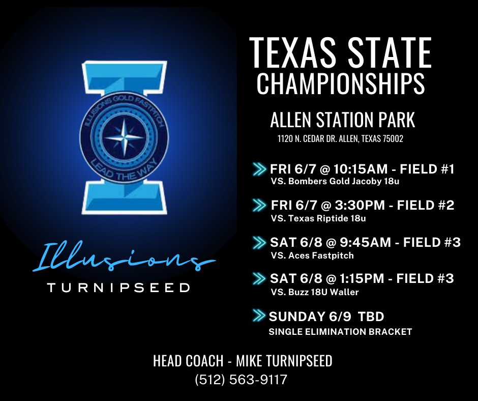 Last weekend was our warmup...now the real work begins. This upcoming weekend is the Texas State Championships, games begin Friday 6/7 at Allen Station Park in Allen, Texas...our crew is ready, let's goooo!
<a href="/TCSFastpitch/">TC Fastpitch</a>