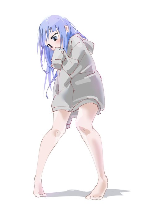 「オーバーサイズのパーカーから出る生足」の絵です 