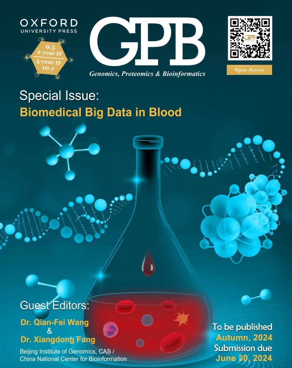 GPBees's tweet photo. Special Issue “Biomedical Big Data in Blood” organized by Dr. Wang (wangqf@big.ac.cn) and Dr. Fang (fangxd@big.ac.cn). The deadline to submit is June 30, 2024. The real-time IF for the GPB journal is 9.8. 
Read more details here: https://t.co/iT43VA9xqh https://t.co/WhNyndHaoX