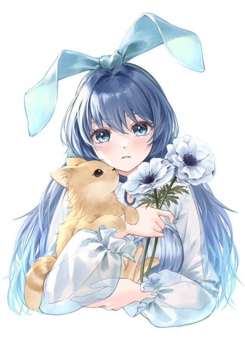 「blue hair rabbit ears」 illustration images(Latest)