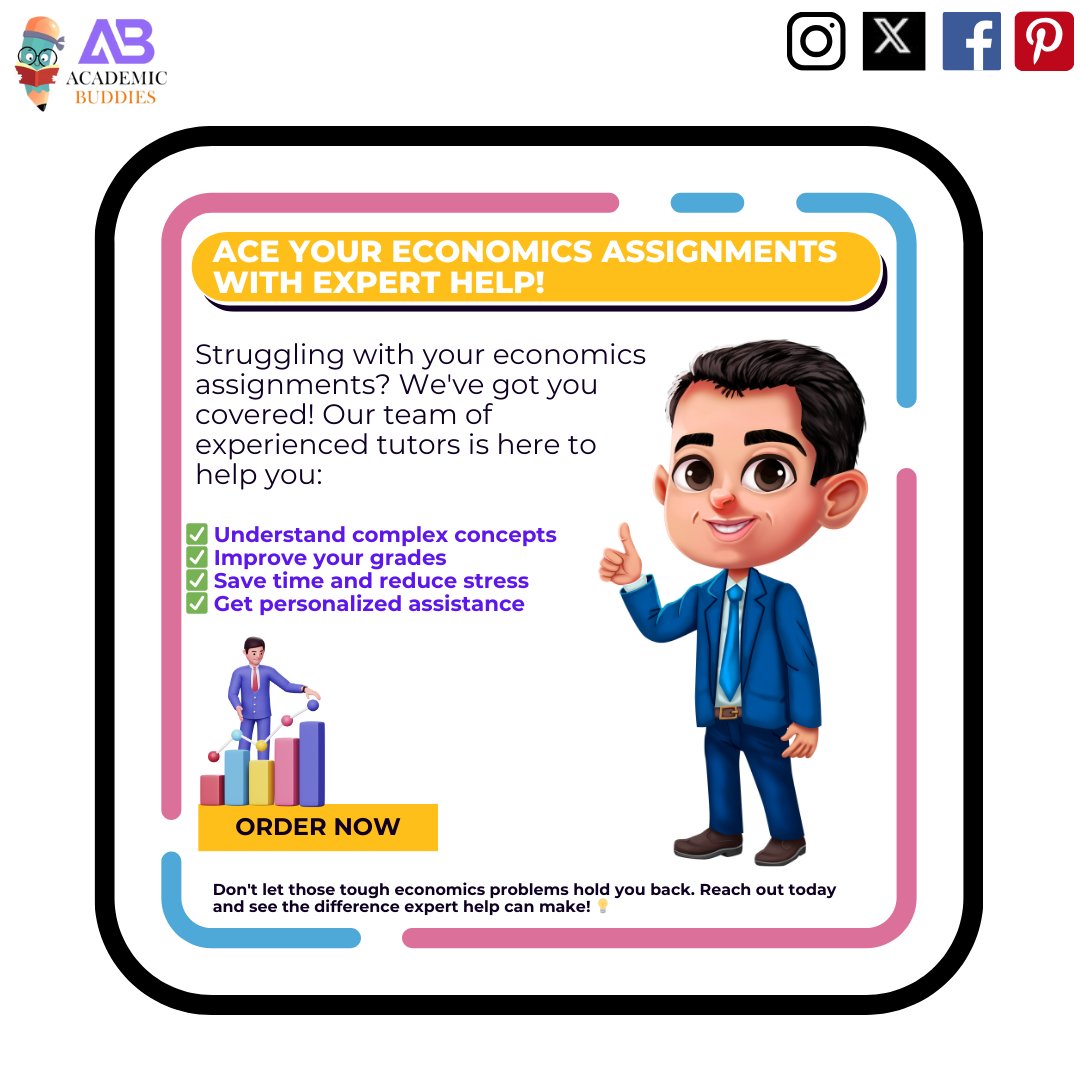 ac_buddies's tweet image. 📚 Struggling with your #Economics assignment? 🤔 Get expert help today! Our team is here to make complex concepts simple and boost your grades. Don’t wait—reach out now and ace your assignments! 🌟 #StudentSuccess #EconomicsHelp #AssignmentHelp