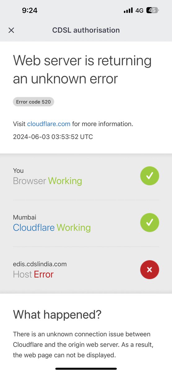 rishabhatulgarg's tweet photo. Always failing at important days. Wtf nitin kamath. CDSL authorisation not working for KITE  #zerodha https://t.co/OrbSiSefAR