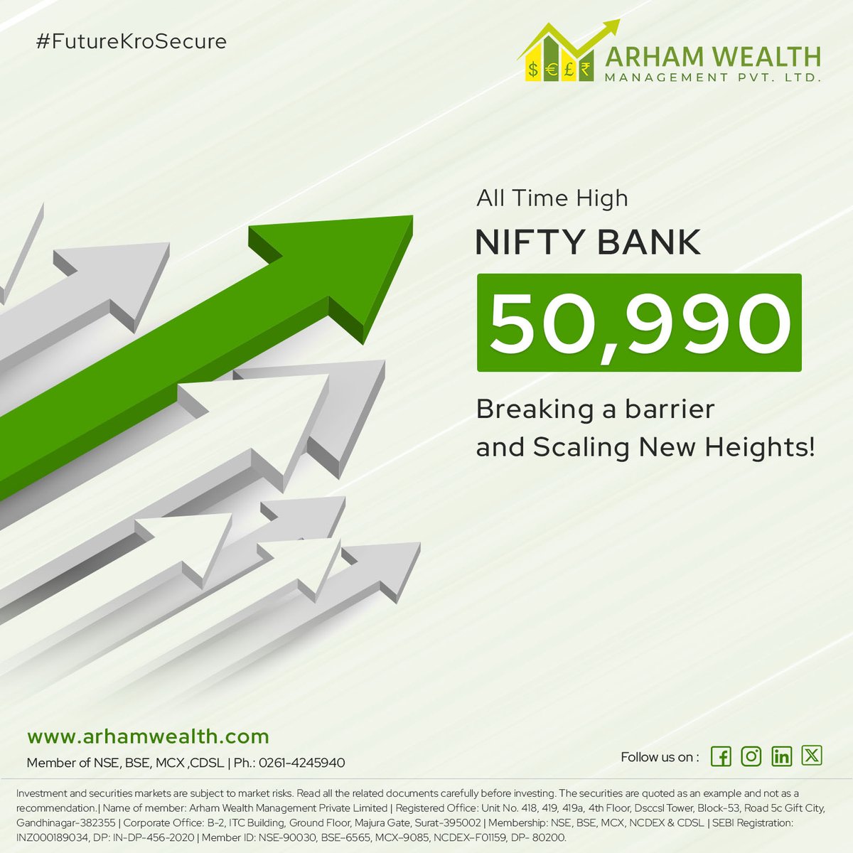 ArhamWealth's tweet photo. 🌟 Making headlines with New Benchmarks, Reaching all-time high of above 50,000! 📈 #NewBenchmarks #Milestone #AllTimeHigh #ArhamWealth #FutureKroSecure #BankNifty #Giftnifty https://t.co/sXifRmIdBP