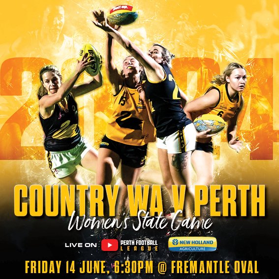 Friday 14th June - 6:30PM @ Fremantle Oval
Our New Holland Agriculture Country Women's State Team take on Perth Football League
Teams announced in the coming days!
#thrivingthroughfootball