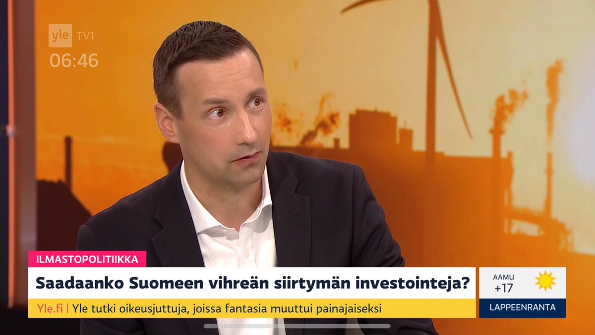 Viikko käyntiin Ylen aamu-TV:ssa, missä aiheena Eurovaalit ilmastopolitiikan vinkkelistä. Ilmastonmuutoksen hillintä edellyttää investointeja,investoinneille keskeistä on ennakoitava ja pitkäjänteinen toimintaympäristö. EU:n 2040 ilmastotavoite tärkeä seuraavan EU-kauden kysymys!