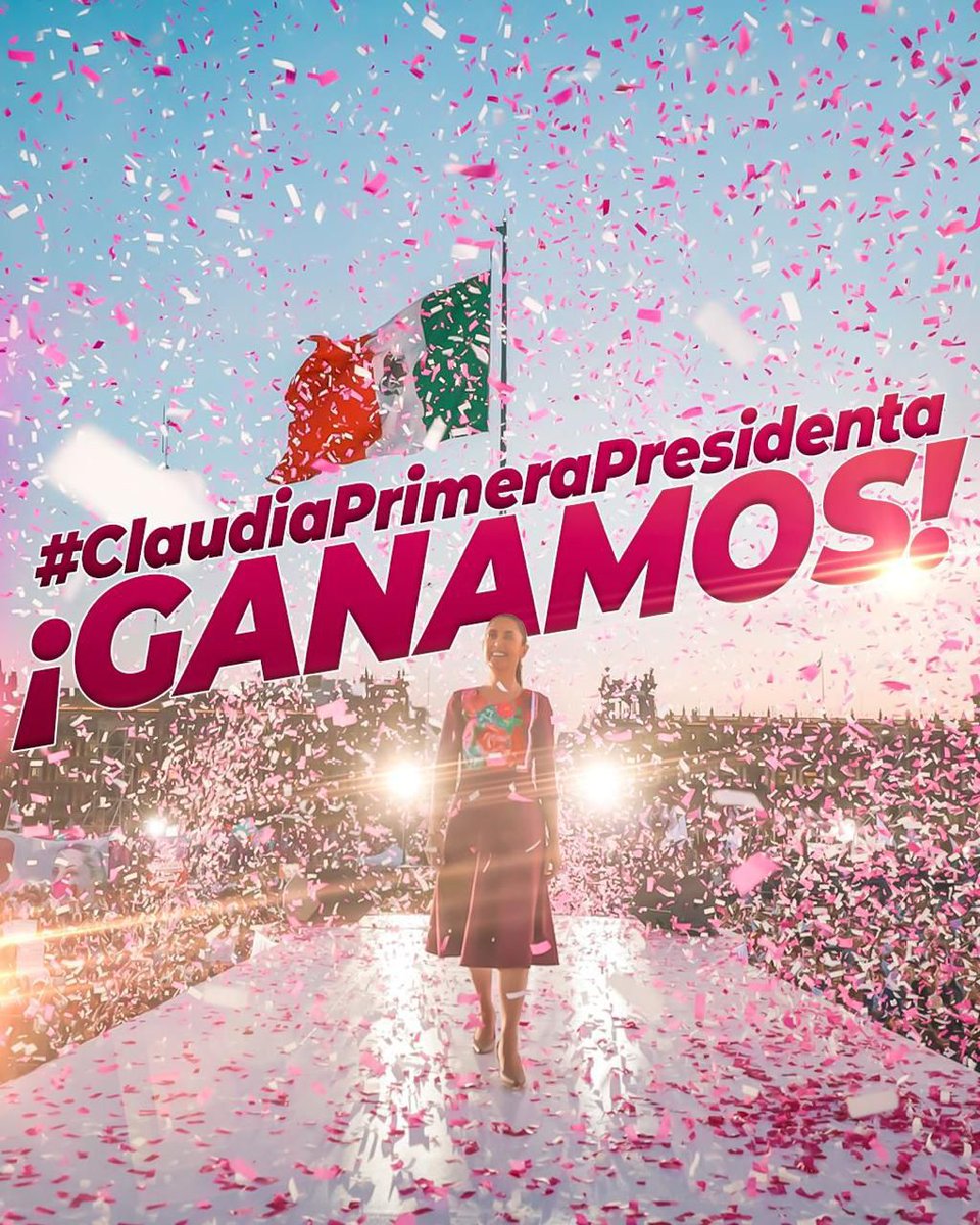 Tenemos a la primera presidenta en la historia de México, la Dra. Claudia Sheinbaum Pardo, muchísimas gracias a todos los que la apoyaron en esta jornada electoral, hoy ganó el pueblo de México.

#ClaudiaPrimeraPresidenta
#VictoriaDelPueblo