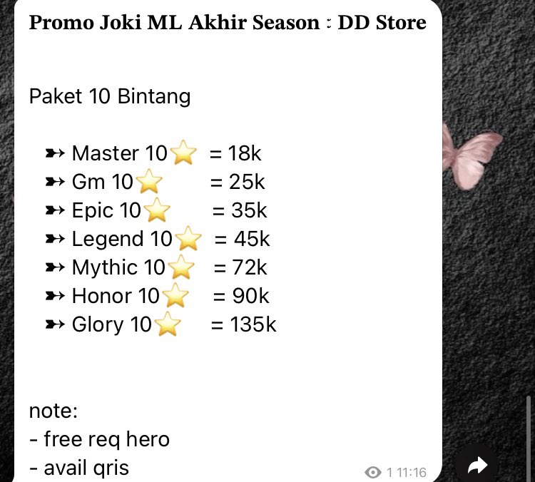 itsdeyra's tweet photo. 🏆 𝐏𝐑𝐎𝐌𝐎 𝐉𝐎𝐊𝐈 𝐌𝐋 𝐀𝐊𝐇𝐈𝐑 𝐒𝐄𝐀𝐒𝐎𝐍 🏆

Ada Joki Akun &amp; Joki Gendong😻 tanpa minimal order, free req hero + avail qris. Jokgen main pt5, prio hero kamu, worker anti galak anti blame jadi mainya seru &amp; kalo kalah ga diitung (garansi smpai rank tujuan).

#zonauang https://t.co/2H83oy921c