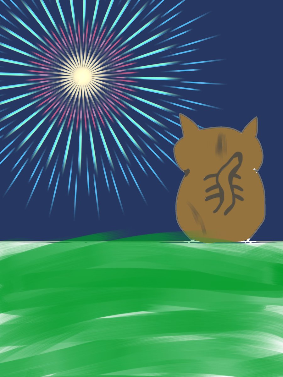 #100日後にはリアルなネコ描きたいアカウント 42日目() 花火猫