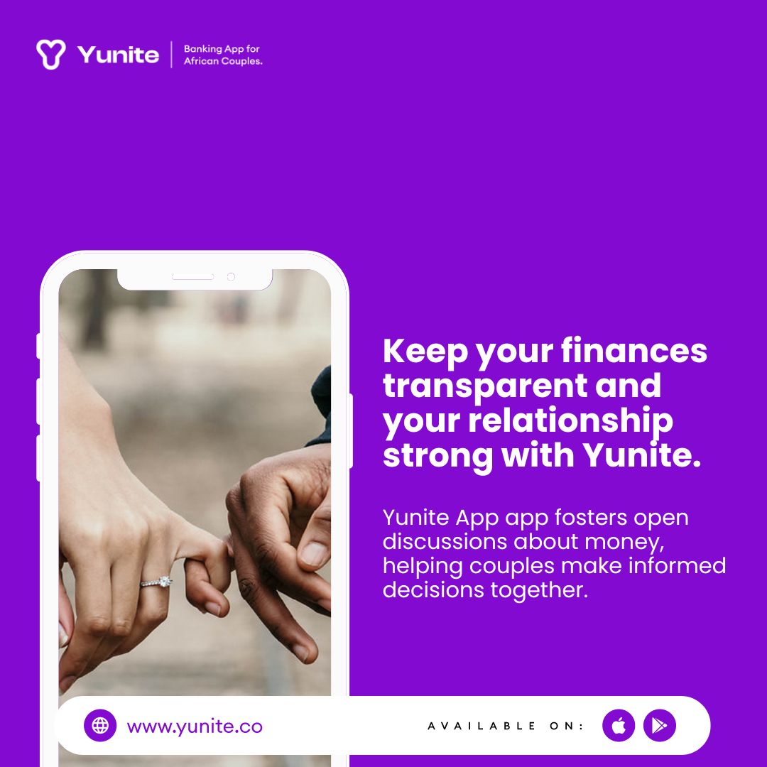 Keep your finances transparent and your relationship strong with Yunite. 
Our app fosters open discussions about money, helping couples make informed decisions together. 
💬💖 #Yunite #FinancialTransparency #RelationshipGoals