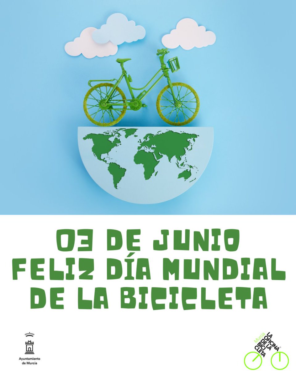BicicletaMurcia's tweet photo. ¡Feliz Día Mundial de la Bicicleta!
Que vuestras ruedas nunca paren de girar.
#aytomurcia #bicicletamurcia #murciaestadevuelta #huertademurcia #murciapedalea #movilidadsostenible
#mejorenbici #murciaquehermosaeres #murciacity #ig_murcia https://t.co/3K4E4yUQxn