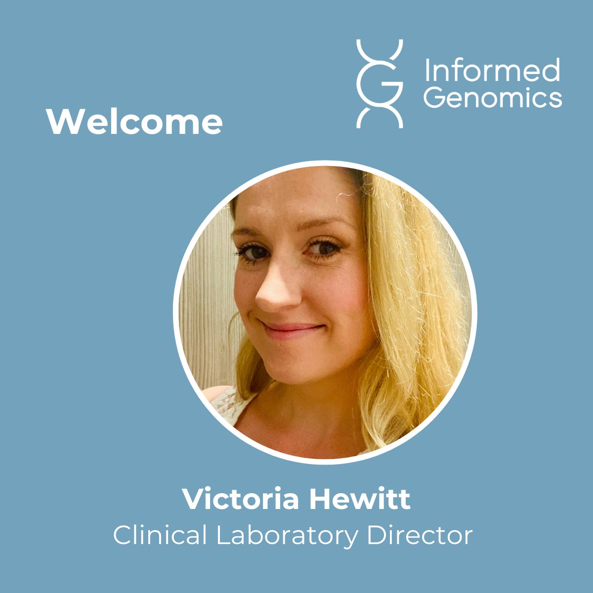 A very welcome Victoria Hewitt, who joins us today as Clinical Laboratory Director to head up and support the growth of our fantastic clinical team. We're excited to have her on board! #InformedGenomics #Teamwork #ClinicalServices #BusinessExpansion