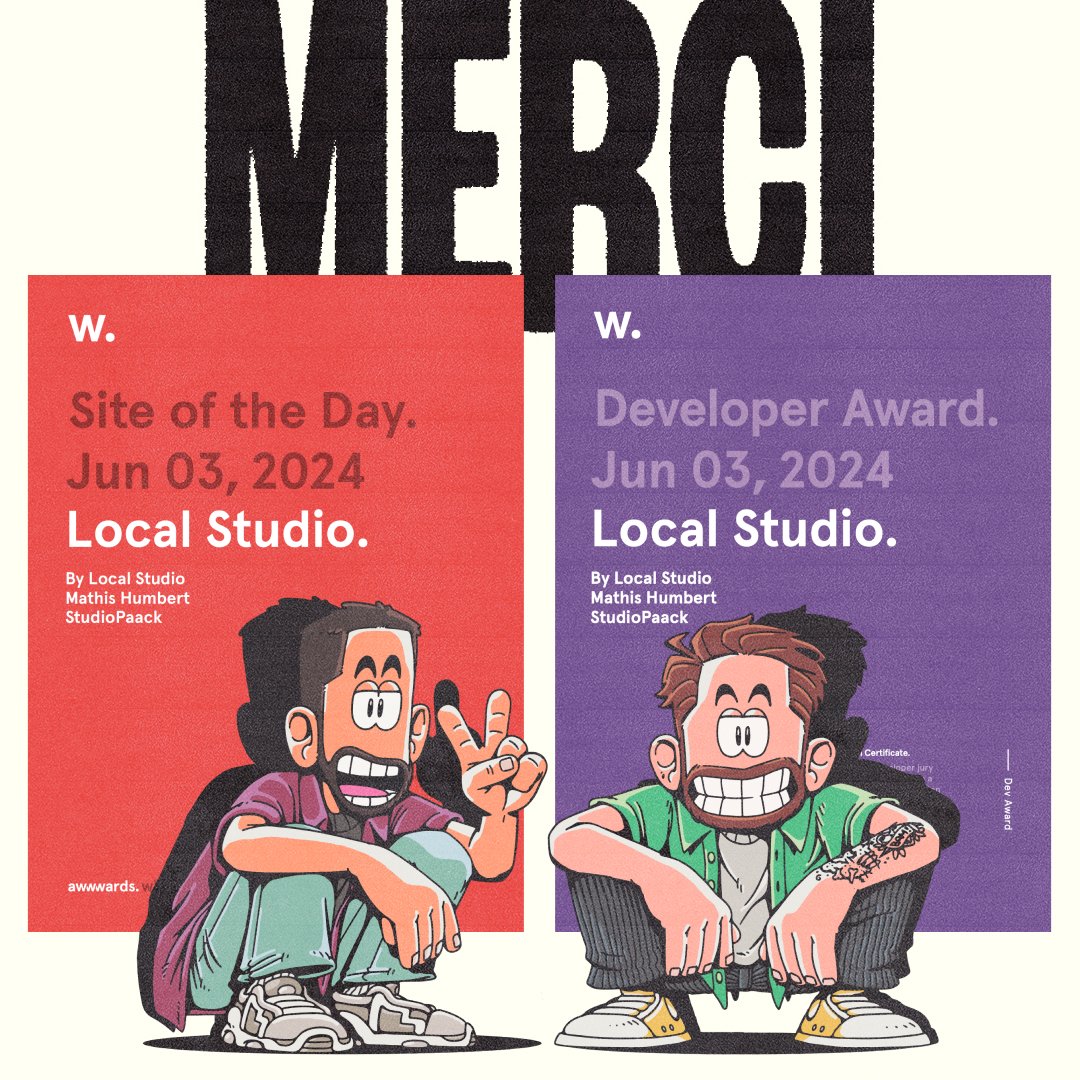 localstudio_'s tweet photo. The sun is back, it's a great Monday. 
Local wins the Site of the Day and Developer Award on @awwwards .

A big thank you to the whole team:
@grazieromi 
@Mathis1Humbert 
@ThibaudAllie 
@m_teyssandier https://t.co/q6YeOh7e6M