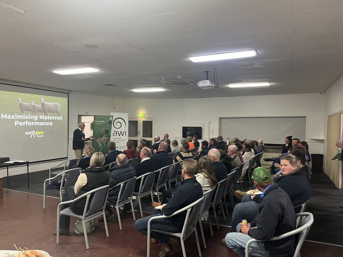 Fergenetics's tweet photo. The legend Rick Ellis leading the charge at the Central Murray Bestwool Bestlamb annual Moulamein event.  I’m up next talking Maximising Maternal Performance @neXtgenAgri @woolinnovation @meatlivestock https://t.co/Zco5HHfJbX