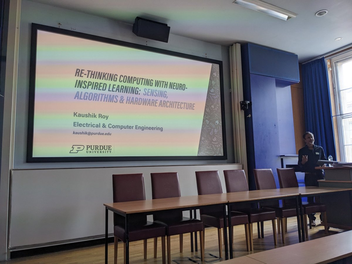kclciips's tweet image. A brilliant start to @kclciips inaugural symposium with a keynote by Prof. Kaushik Roy from Purdue University on &quot;Rethinking computing with Neuro-inspired Learning: A system-technology co-design approach&quot;.