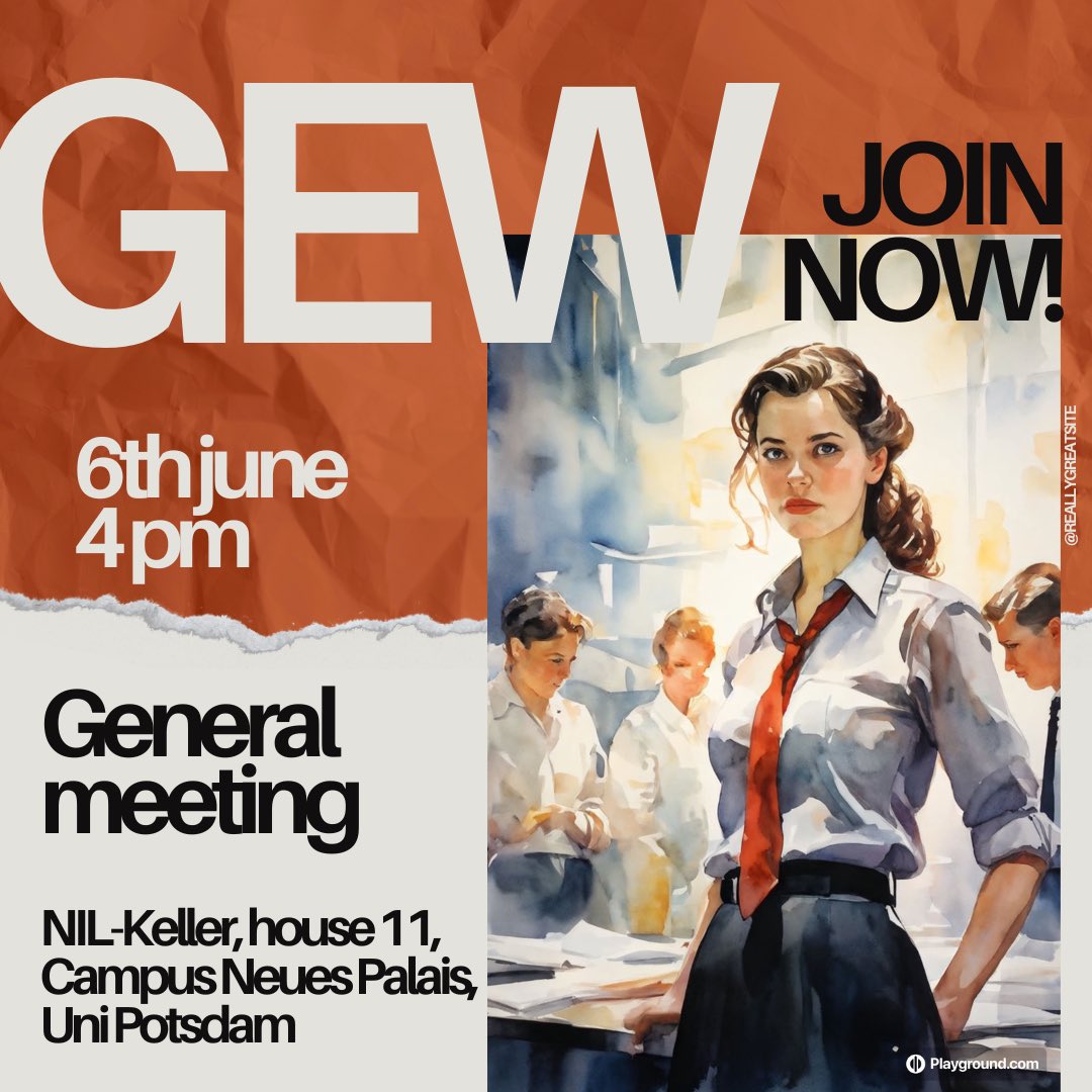 GEW Kreisverband Universität Potsdam General Meeting 6th June:

4 pm reports, board elections, member initiative 

8 pm BBQ