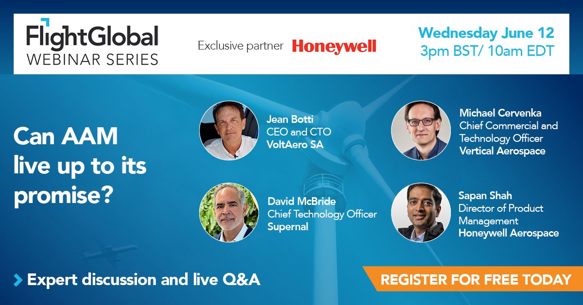 Upcoming free webinar - Can AAM live up to its promise? find out at our next webinar which takes place on Wednesday June 12 at 3pm BST/10am EDT. Sponsored by our exclusive partner: Honeywell. Register now: bit.ly/4dMZkYX 

#webinar #flight #aviation #news