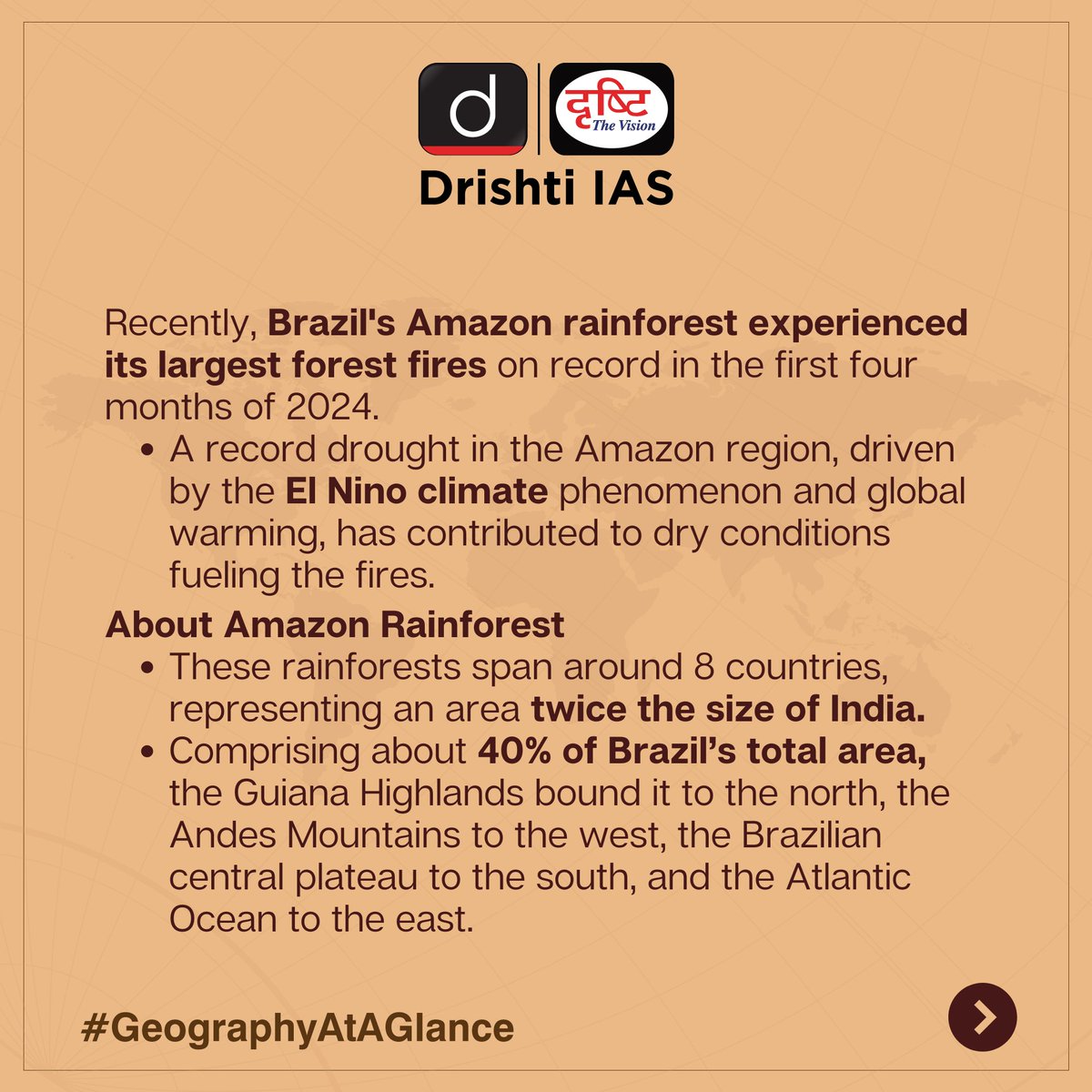 drishtiiaseng's tweet photo. Learn to look beyond horizons with this #GeographyAtAGlance subject!
#DrishtiGuideToGS #Geography #Amazon #Rainforest #Forest #Brazil #UPSC #IAS #UPSCPrelims #Preparation #PracticeMakesPerfect #UPSCAspirants #Mentoring #Education #UPSCMotivation #DrishtiIAS #DrishtiIASEnglish https://t.co/T8fEzUjoTD