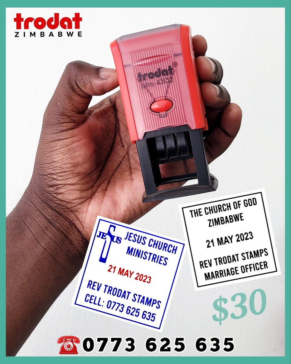 trodatzim's tweet image. Church date stamps for pastors and marriage officers for sale in Zimbabwe Bulawayo Harare.
☎️0773625635 Trodat Printy 43132 rubber stamp selling  at $30 only 

#stamp #rubberstamp #datestamp #trodat #stamps #rubberstamps #datestamps #harare #bulawayo #Zimbabwe #companystamp
