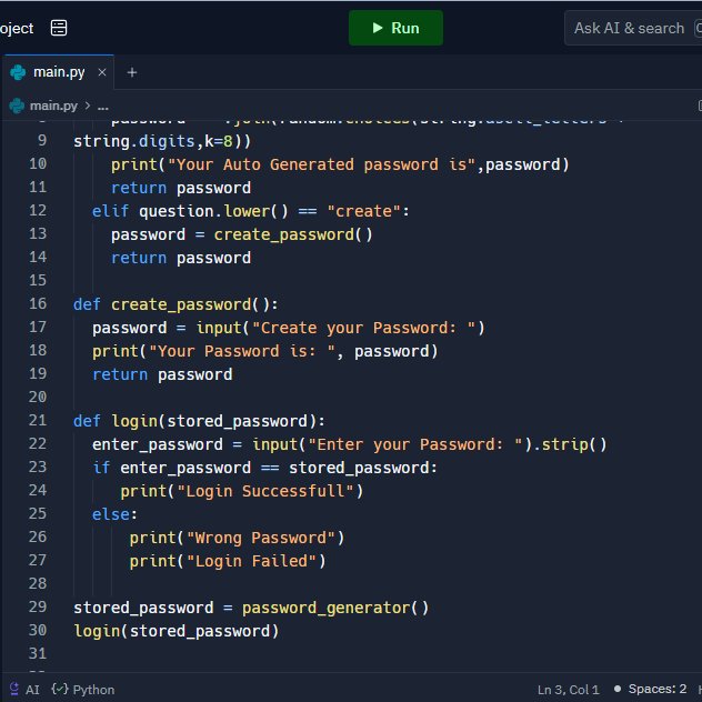 RohanDevZone's tweet image. Hello Everyone! This is my Python Project. It is a Password Generator/Creator Project. In this you can choose whether you wanna create a password or let the computer do it for you.Then you can login with that password it its wrong a &quot;Login Failed&quot; message will pop up.#Python