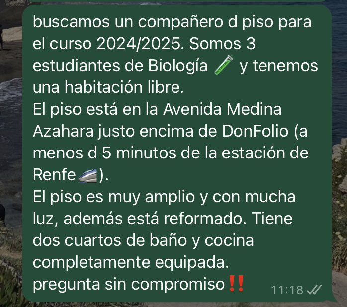 ❣️❣️buscamos compañero de piso en Córdoba❣️❣️

#pisoestudiantes #UCO #Córdoba #Queydondeestudiar2024 

rt xfavo y gracias🫶🏼🧚🏼‍♀️
