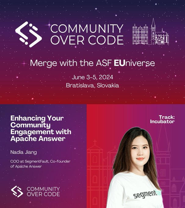 AnswerDev's tweet image. 🎉Today is the day! Day 1 of #CommunityOverCode EU.
😉Does anyone see @jiangbonadia?
👋Please remind her speech schedule tomorrow. 👇
📢Enhance Your #CommunityEngagement with #ApacheAnswer
🗓️Jun-04
🕞16:10-16:40
🚪Symphony
🗒️bit.ly/3x3XjXN
#OpenSource #ASF25Years