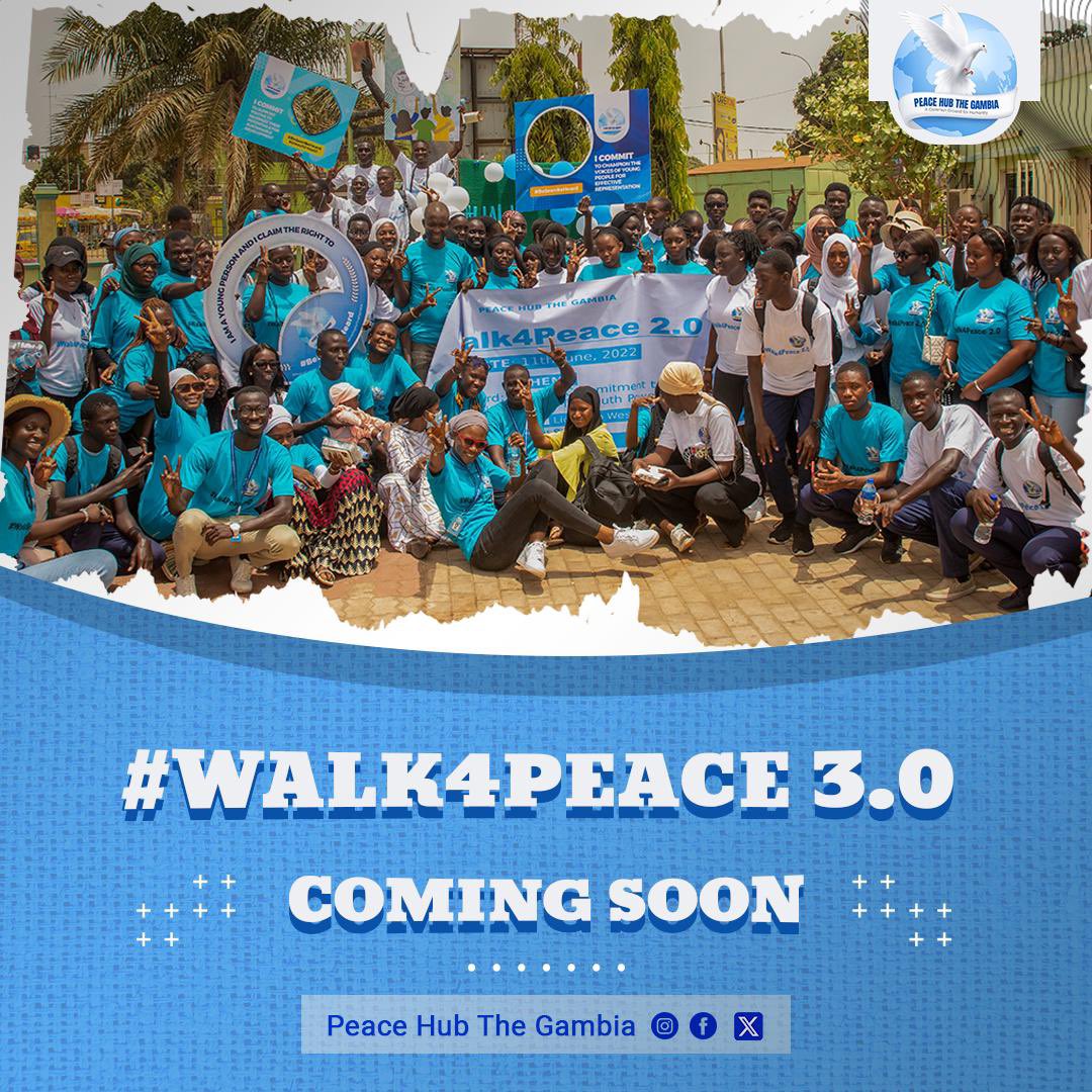 🚨 #Walk4Peace 🔙  again!

Our annual event which brings together individuals from all walks of life to appreciate solidarity for and renew commitment towards ensuring a more inclusive, secured and peaceful society for all is here.

More details 🔜 

#PeaceHubGMB #Peace4GMB
