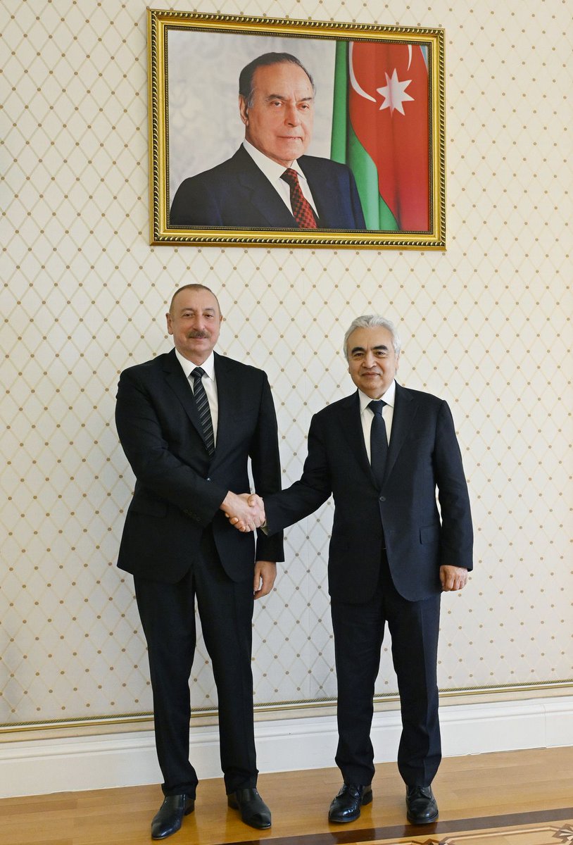Honoured to have a bilateral meeting with Azerbaijani President Ilham Aliyev <a href="/presidentaz/">Ilham Aliyev</a> 🇦🇿 at the Presidential Palace in Baku

We discussed global energy &amp; climate issues, preparations &amp; expectations for <a href="/COP29_AZ/">COP29 Azerbaijan</a>, and how <a href="/IEA/">International Energy Agency</a> can support concrete outcomes &amp; deliverables