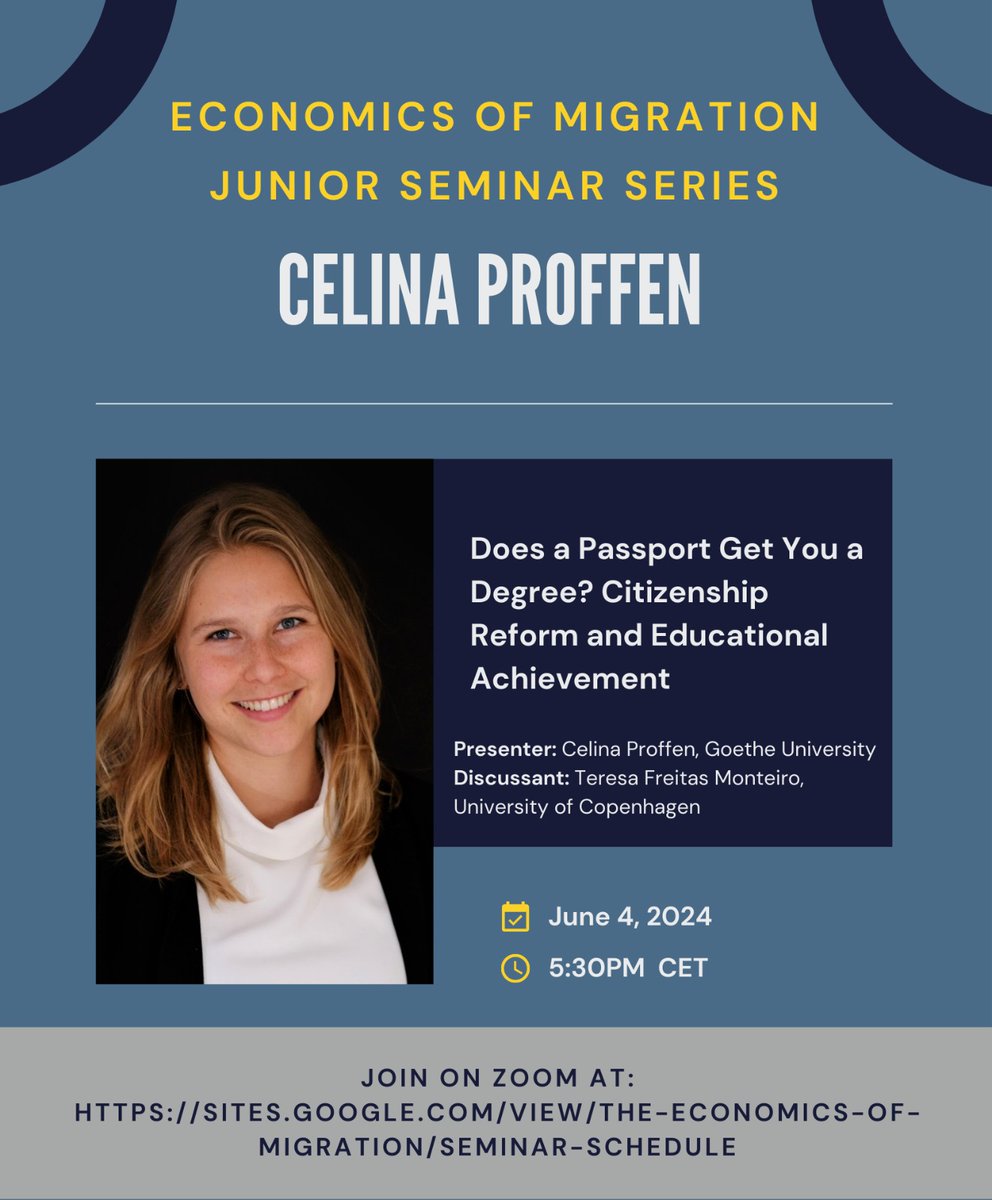 MarialeCastell's tweet photo. ⏰ The Economics of #Migration Junior Seminar Series continues tomorrow! 

📅Join us this Tuesday June 4th to hear from @celiproffen 

✅Register and join here: https://t.co/frNNjfeMNX

🔗More info: https://t.co/Xi81KAGKVJ

#econtwitter https://t.co/QDY9ulnxUc
